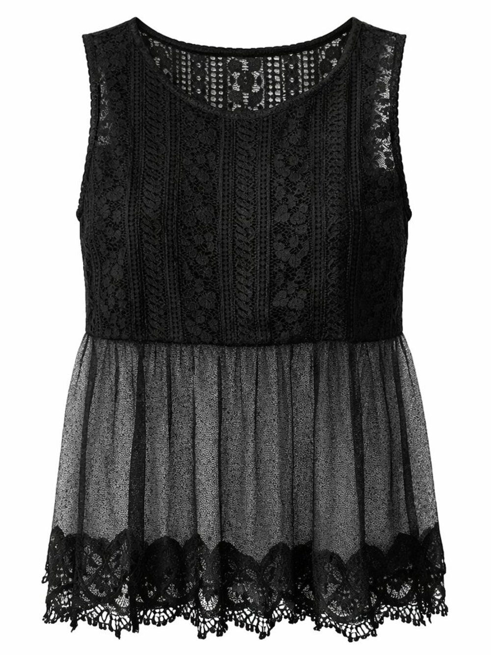 Rebellion Again Women’s Sheer Lace Babydoll Tank Top Size Large Black Sleeveless
